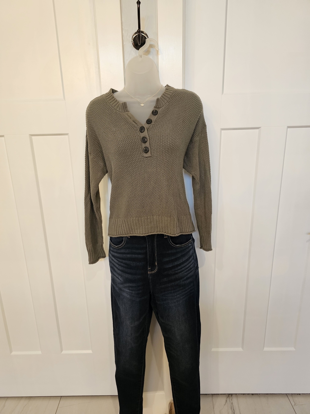 American Eagle Outfitters Olive Button-Front Knit Sweater